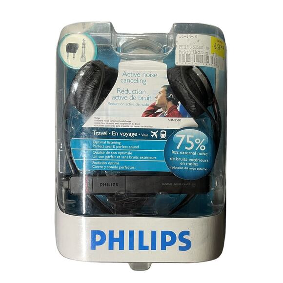 PHILIPS SHN5500 Active Noise Canceling Headphones New Open Box RARE NOB SHN 5500 - Picture 1 of 6